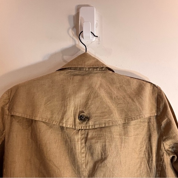 THEORY Sz M Nania Hummingbird 100% Linen Trench Coat Pockets Buttons - Picture 10 of 11